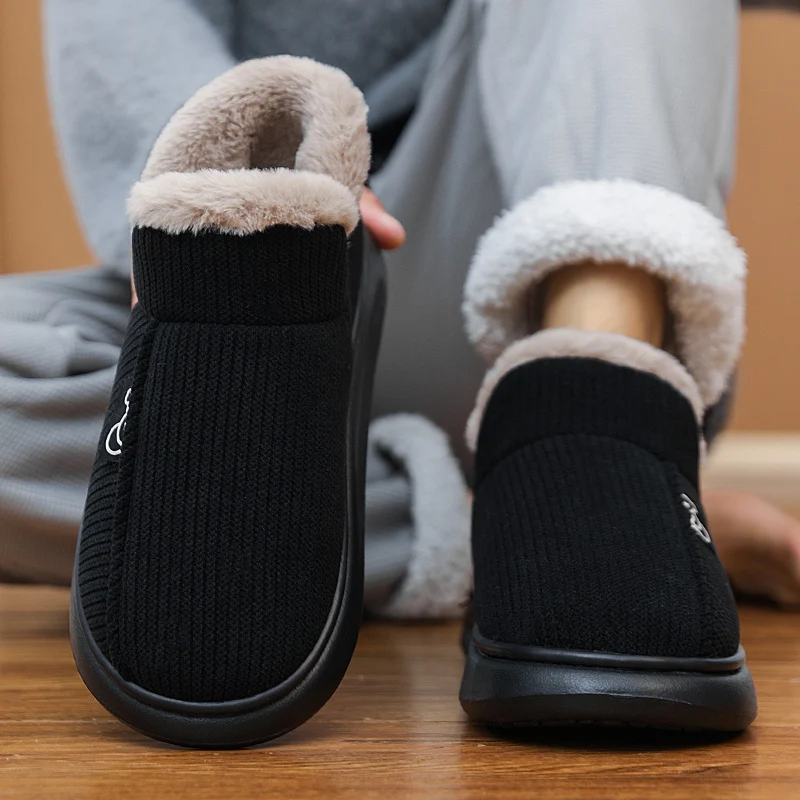 

New Large Men's Warm Shoes, Thick Soled Men's Cotton Shoes Outdoor Walking Shoes Warm Mid Top Sleeve Artificial Plush Warm Shoes