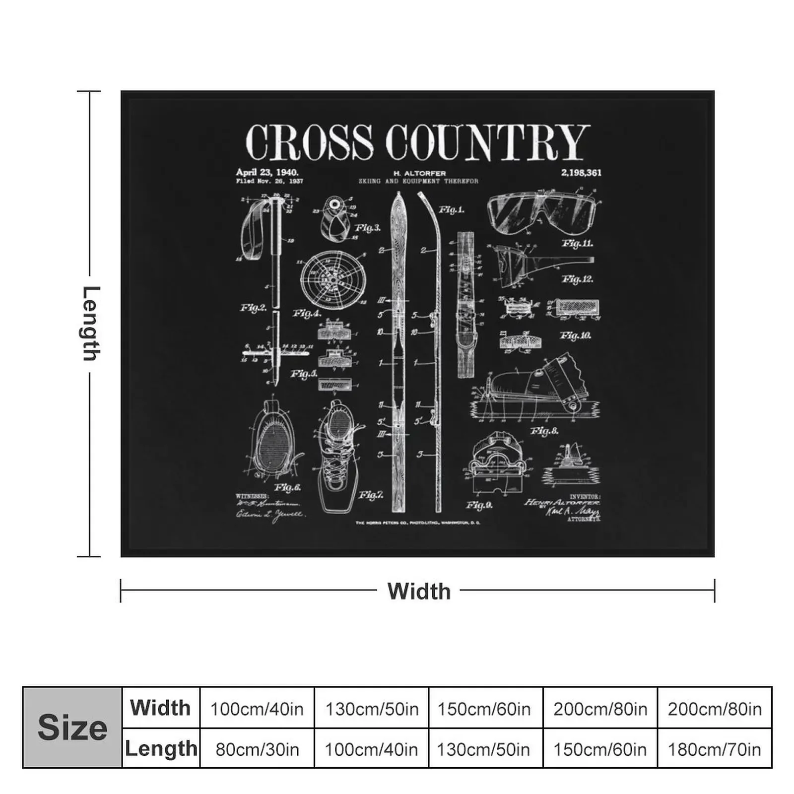 Cross Country Nordic Skiing Ski Vintage Patent Skier Print Throw Blanket Soft Big Blankets For Baby Blankets