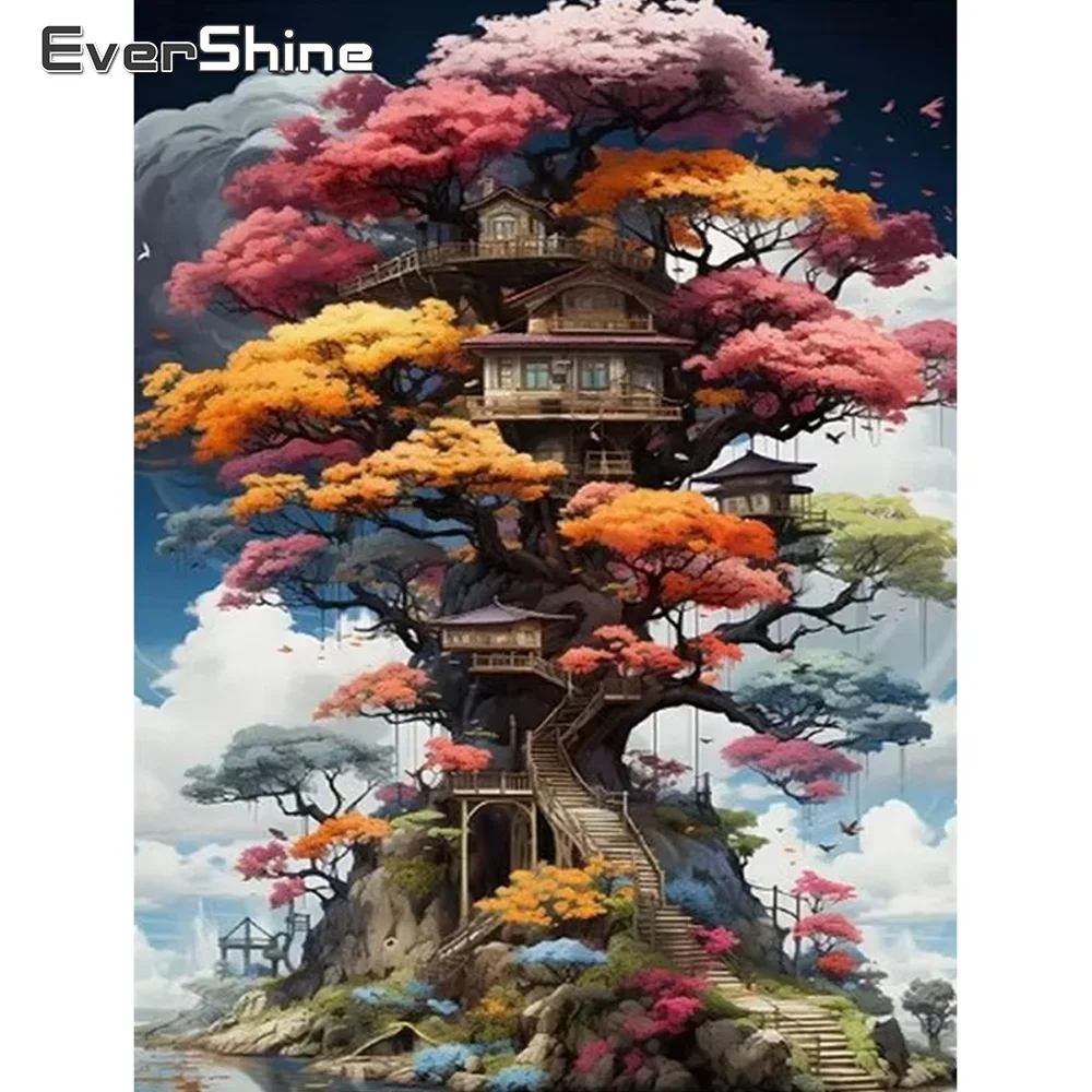 Ever shine Diamant Mosaik Haus Landschaft DIY 5d Malerei Fantasie Baum voller Quadrat runde abstrakte Stickerei Home Dekoration