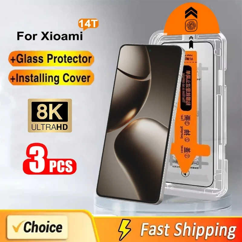 

3PCS 8K Dust Free Glass For Xiaomi 14T Pro 14 13 12T Pro Oleophobic Coating Screen Protectors Easy Installation Protective Glass