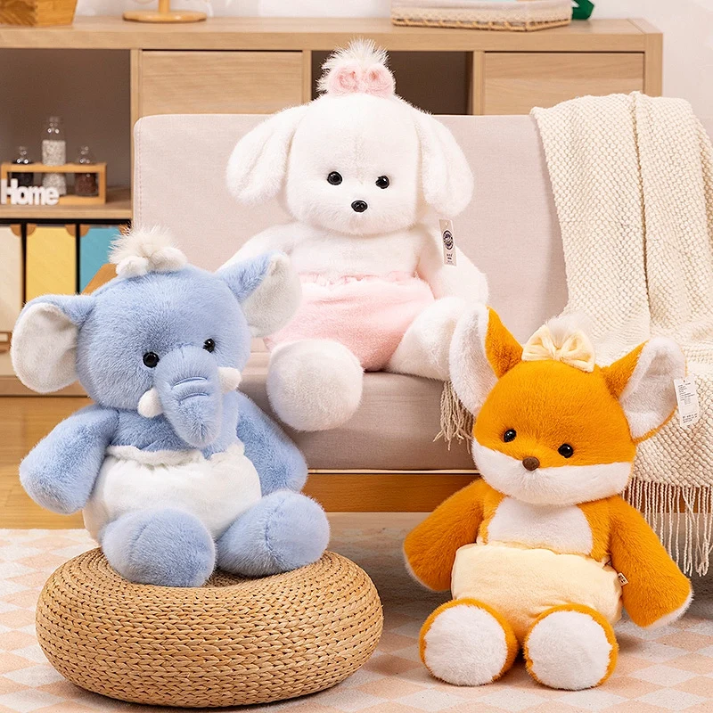 Cute Dog Plush Pillow Baby Style Fox Elephant Cartoon Aanimal Puppy Toys Kawaii Home Decor Sofa Cushion Kids Birthday Xmas Gifts