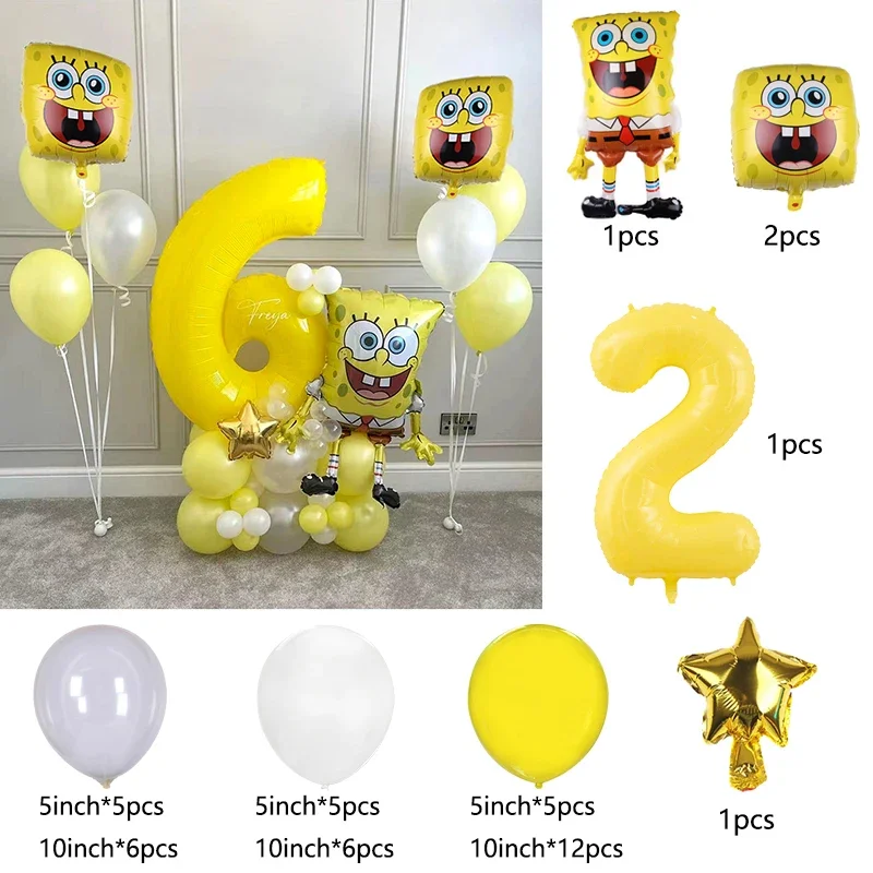 طقم كرتون سبونجبوب سكوير بانتس من اللاتكس ، لوازم حفلات أعياد الميلاد للأطفال ، ديكور حفلات حمام الطفل #2