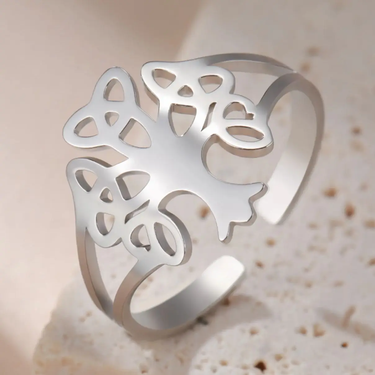 LIKGREAT سلتيك شجرة الحياة حلقة مفتوحة للنساء فتاة الفولاذ المقاوم للصدأ قابل للتعديل خواتم الأيرلندية محظوظ مجوهرات هدية للذكرى السنوية 2025