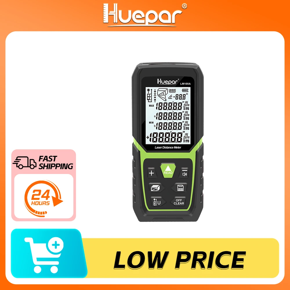 Huepar Telemetro Laser Misuratore di Distanza Laser 50M 100M 120M Trena Laser Tape Range Finder Costruire Dispositivo di Misura Righello Strumento di Prova