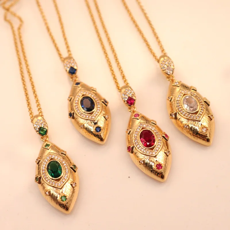 Italy Craft Luxury Duplicate Stainless Steel Marquoise Ruby Emerald Sapphire Diamond Solitaire Necklace Timeless Jewllery Gifts