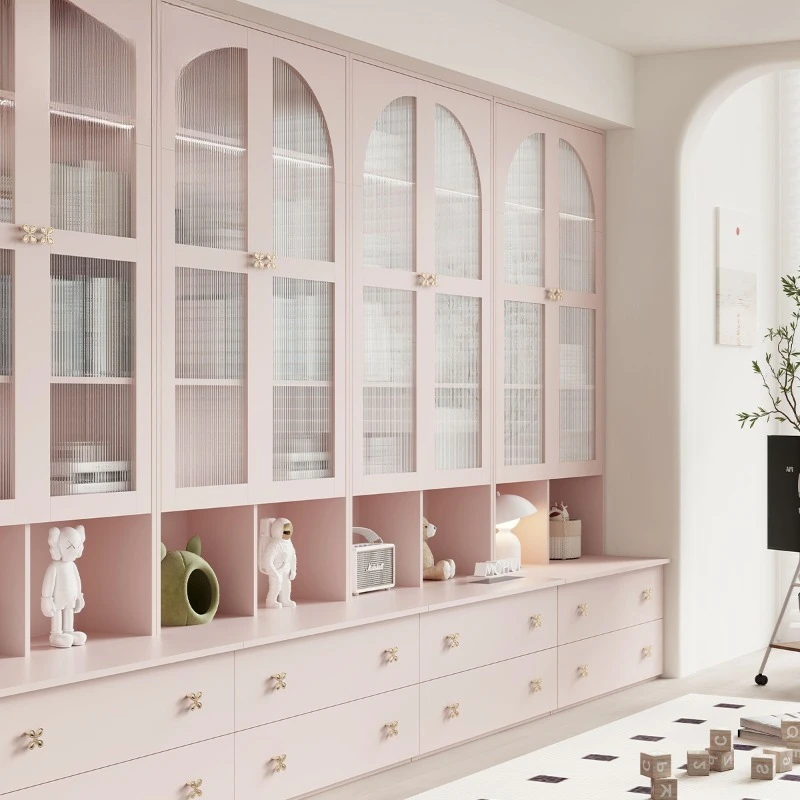 

Bookcase with glass door booth integrated pink study storage cabinet Go to the living room combine high cabinets