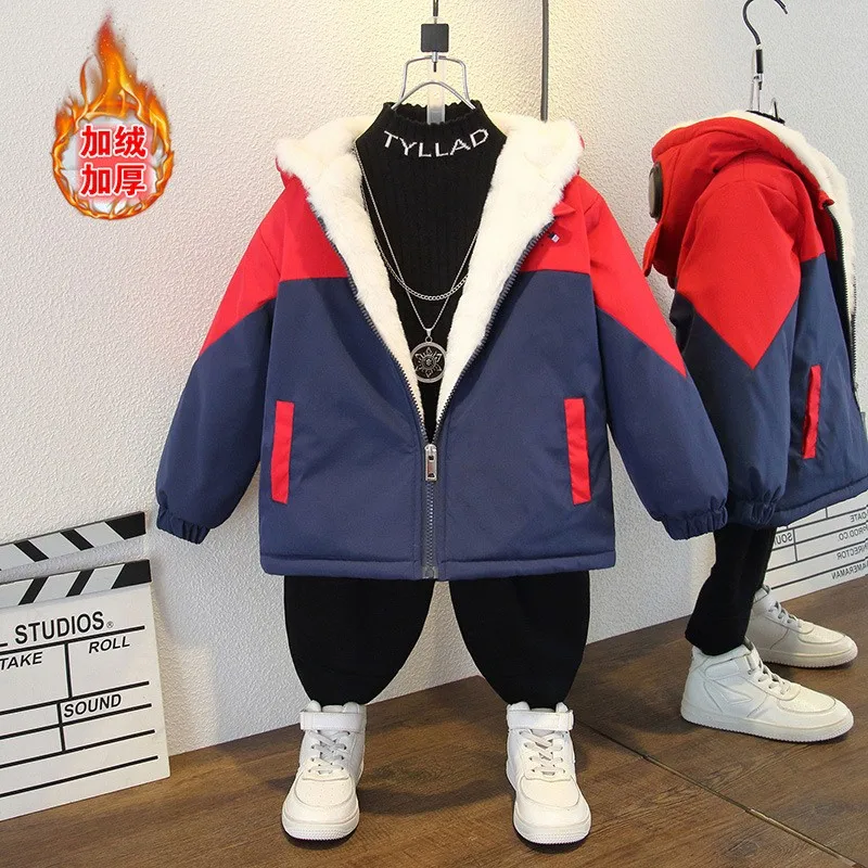 Winter Add Velvet Thick Warm Jackets Boys Cartoon Rocket Coat Girls Sports Casual Windbreaker Outerwear Kids Christmas Clothes
