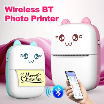 58mm Bluetooth Mini Label Printer Smart Pocket Photo Printer For Phone Adhesive Stickers Print Thermal Color Paper Rolls