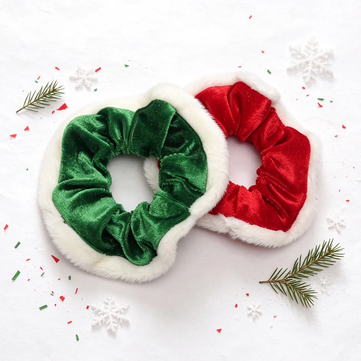Scrunch Christmas Plush Ponytail Hair Tie Premium Red Green White for Women Girls Daily Party Travel Comfortable