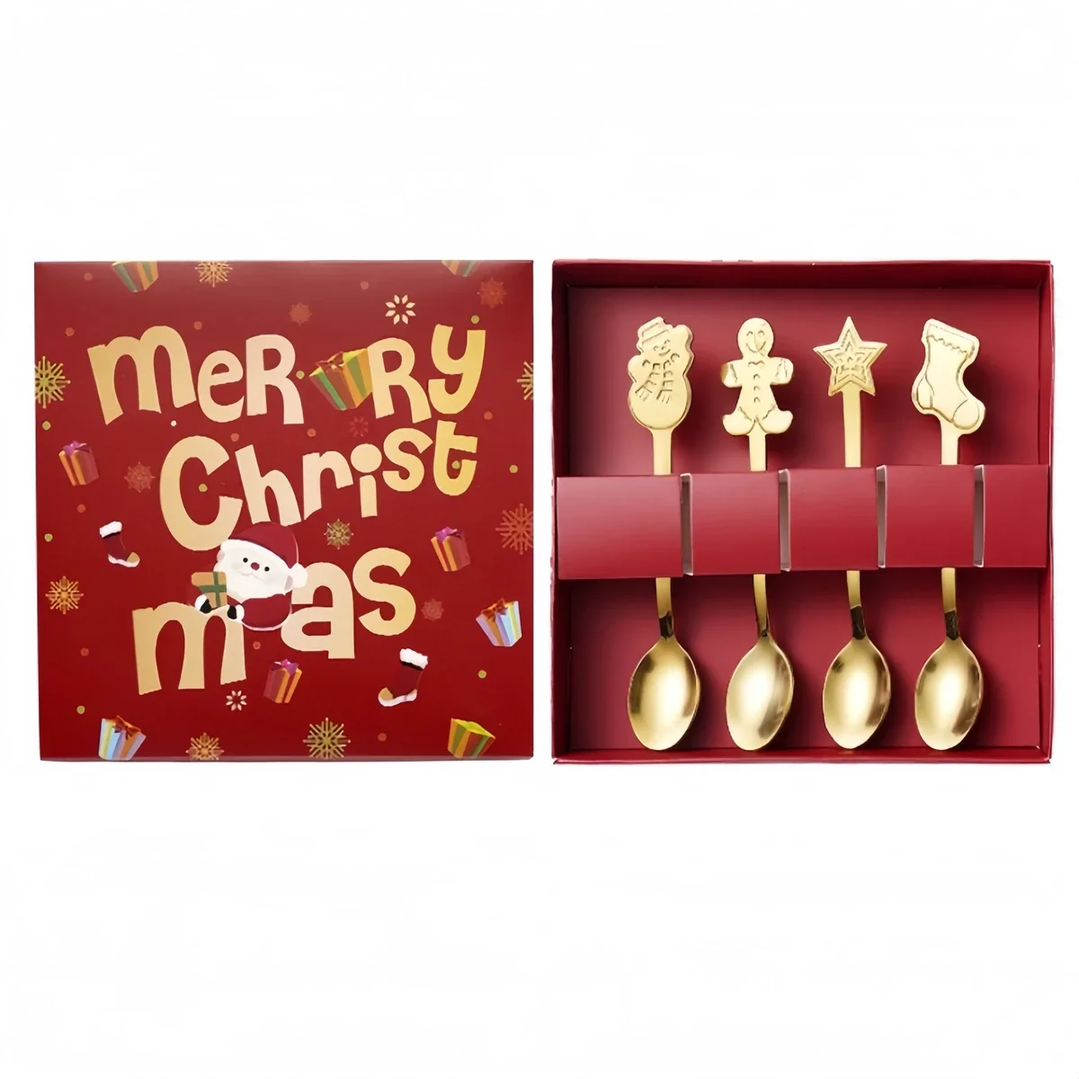 4 Pcs Christmas Spoon Stainless Steel Tea Spoons Coffee Spoon Tableware Christmas Spoon Set Stainless Steel Creative Tableware