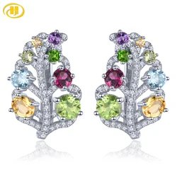 Natural Peridot Citrine Multicolor Gemstone Silver Clip Earring 3.2 Carat Genuine Garnet Topaz Women Fine Jewelry OriginalDesign