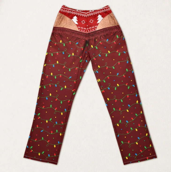 Neue, lustige, unisex-Hose mit ausgeschnittenem Gesäß und Weihnachtslicht-Motiv, gerade geschnitten, als originelle Hose für Weihnachtsfeiern, Feiertage und Freizeitkleidung. – Detail 8