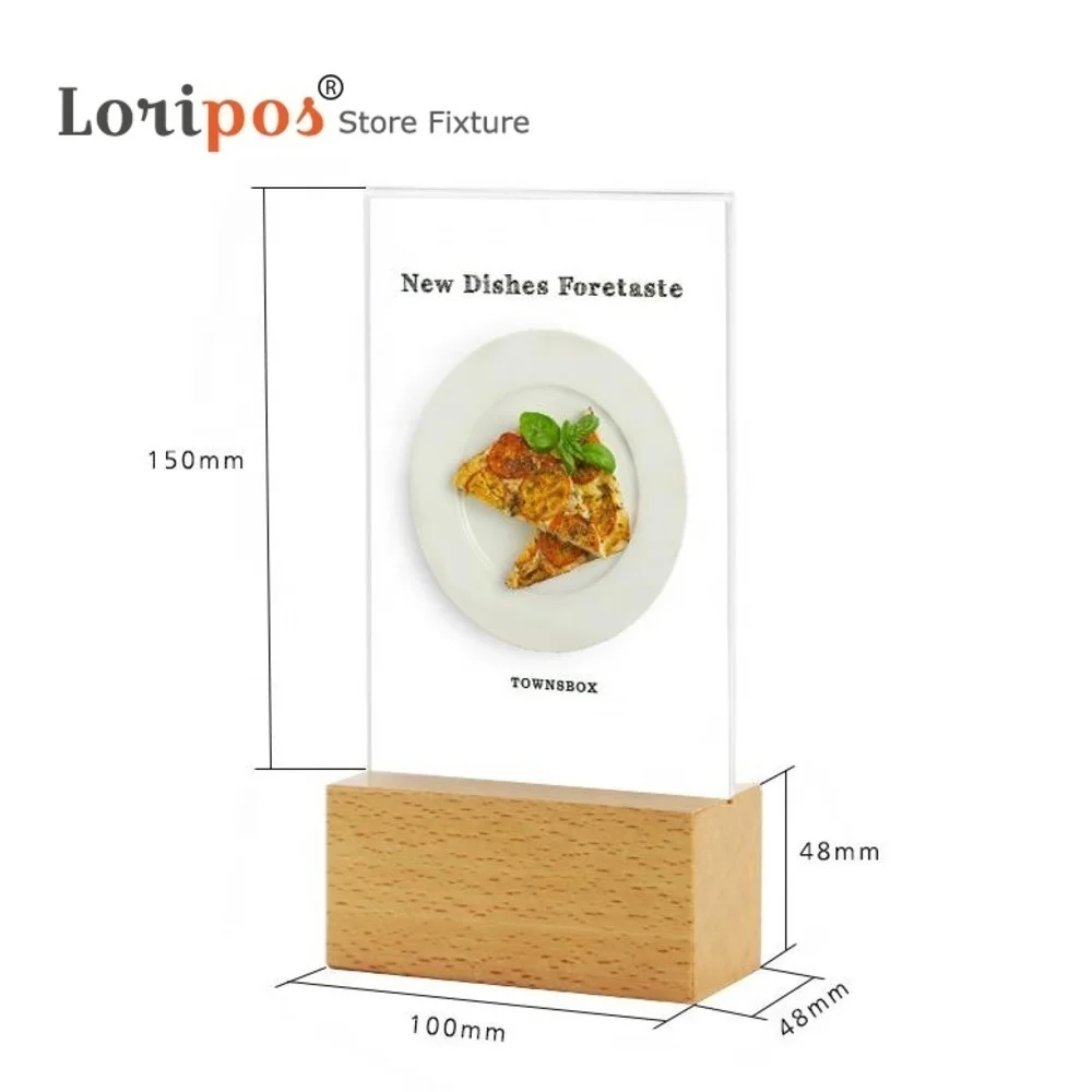 Wood Block A6 Acrylic Menu Table Food Photo Frame Price Tag Display Desk Sign Holder Card Stand