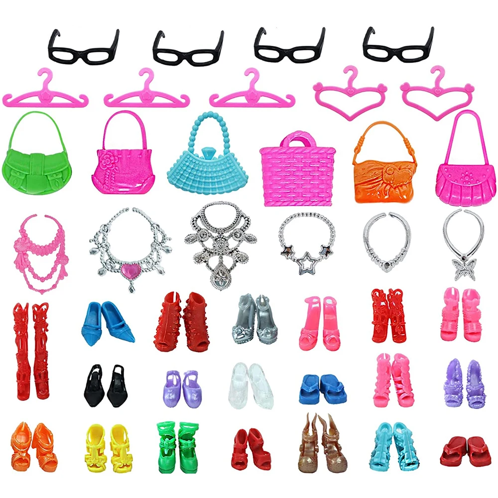 35 Item/Set Doll Accessories=10 Mix Fashion Cute Dress+10 Accessories+10 Hanger+5 Shoes Dress Clothes For Barbies Doll Toys Gift