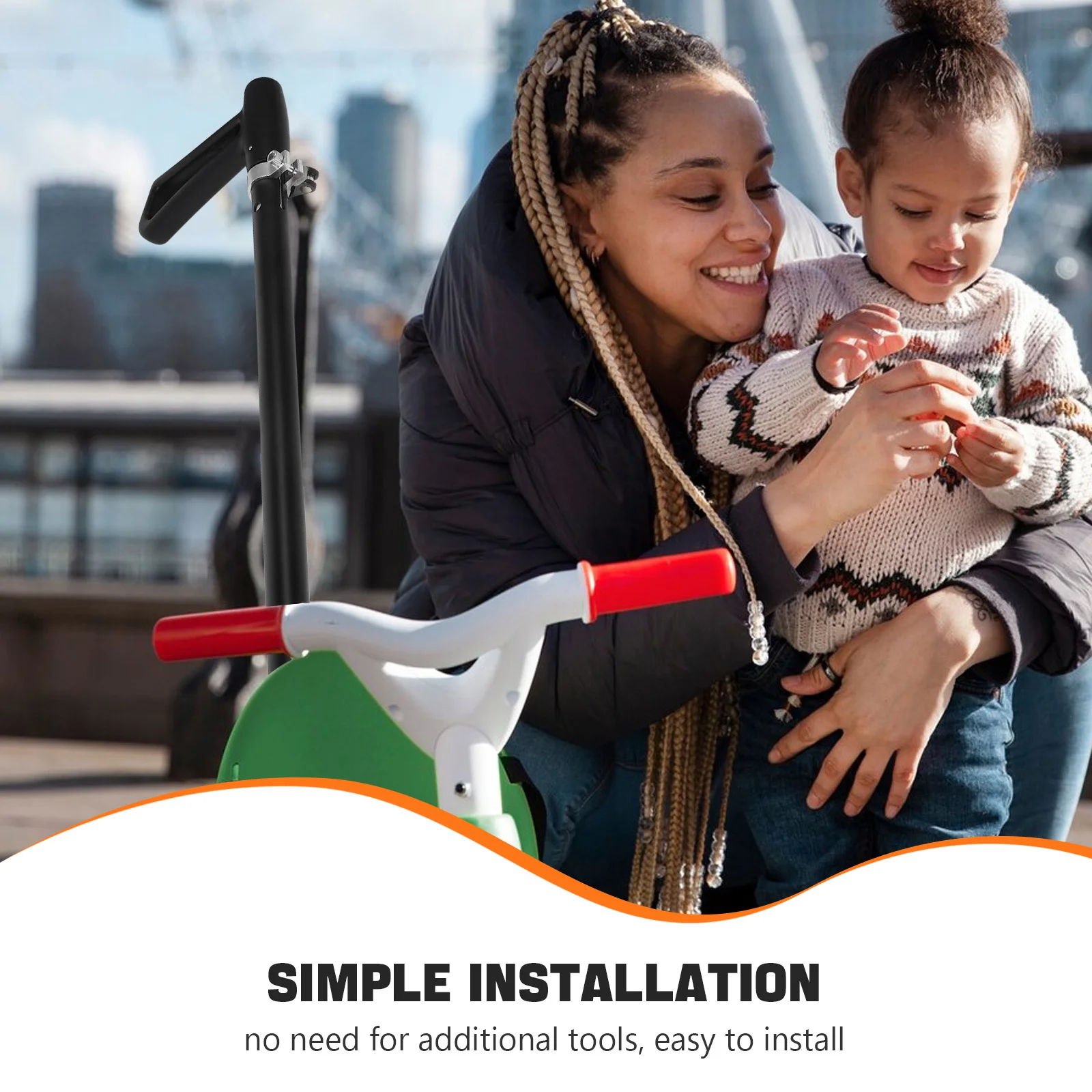 مقبض دفع لعربة الأطفال بديل سريع التحرير، قضيب سحب مريح لعربة الأطفال الصغار، ملحقات سيارة الدفع