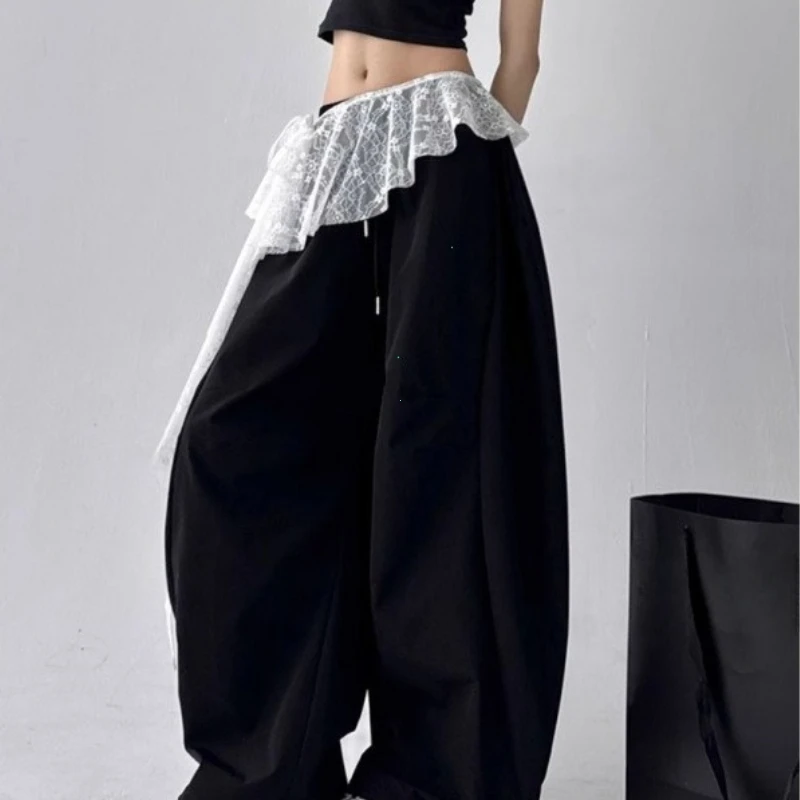 الجينز السراويل ديكور المطرزة زهرة الدانتيل تنورة صغيرة غير النظامية انظر من خلال التنانير Ruched عالية الخصر Harajuku مطوي التنانير