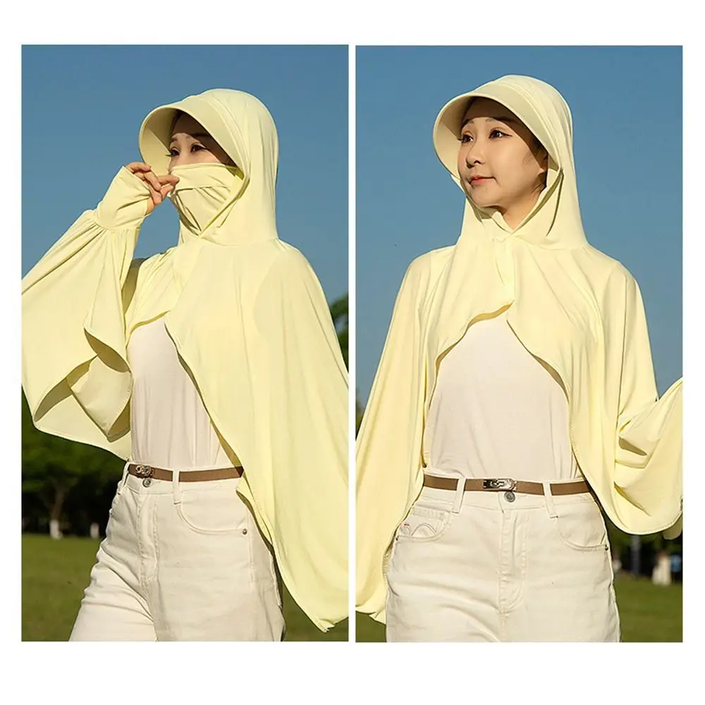 Fashion Ice Silk Sunscreen Shawl Long Sleeve Anti-UV Driving Short Cloak Quick Drying Breathable Sunscreen Hoodie Summer