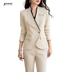NAVIU Apricot Blue Black Pants Suits Women New Spring Professional Business Slim Blazer And Pants Office Ladies Work Wear Sets