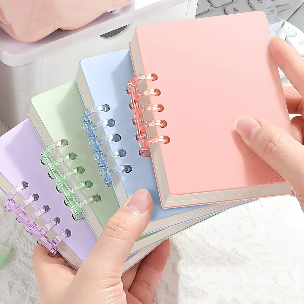 Macaron Color Removable Spiral Notebook, Portable Mini Loose‑Leaf Journal,Simple Solid Color Pocket Notepad for Students Memo