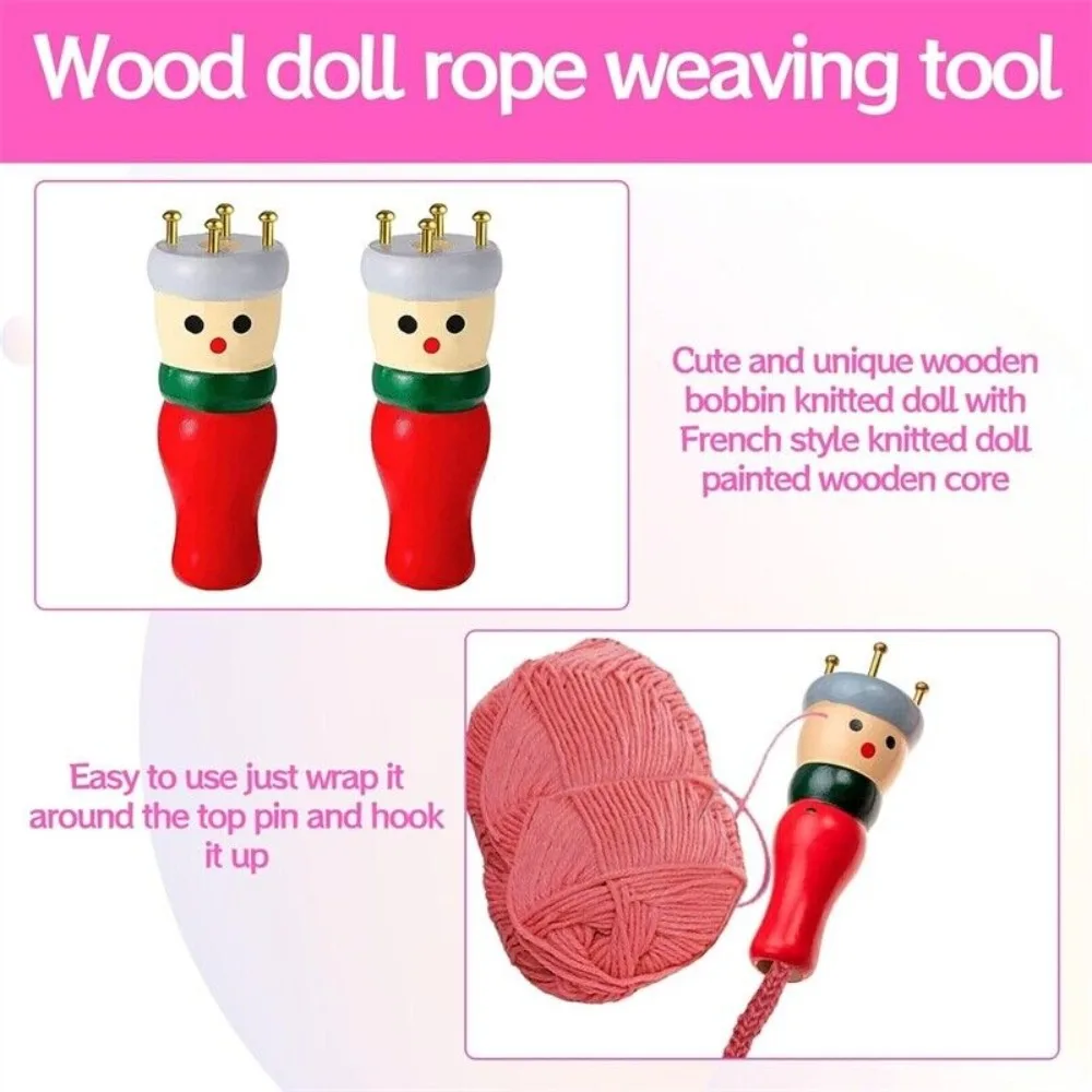 Wooden Spool Knitting Doll Set French Homemade Rope Tie Spool Knitting Doll Tool Knitting Tool 2 Piece Kit for Beginners