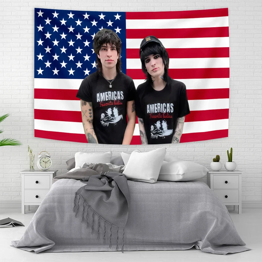 Tapiz con bandera de recuerdo de Amerika, Jake Webber Johnnie Guilbert, decoración de habitación, meme estético, macramé, decoración bohemia para colgar en la pared