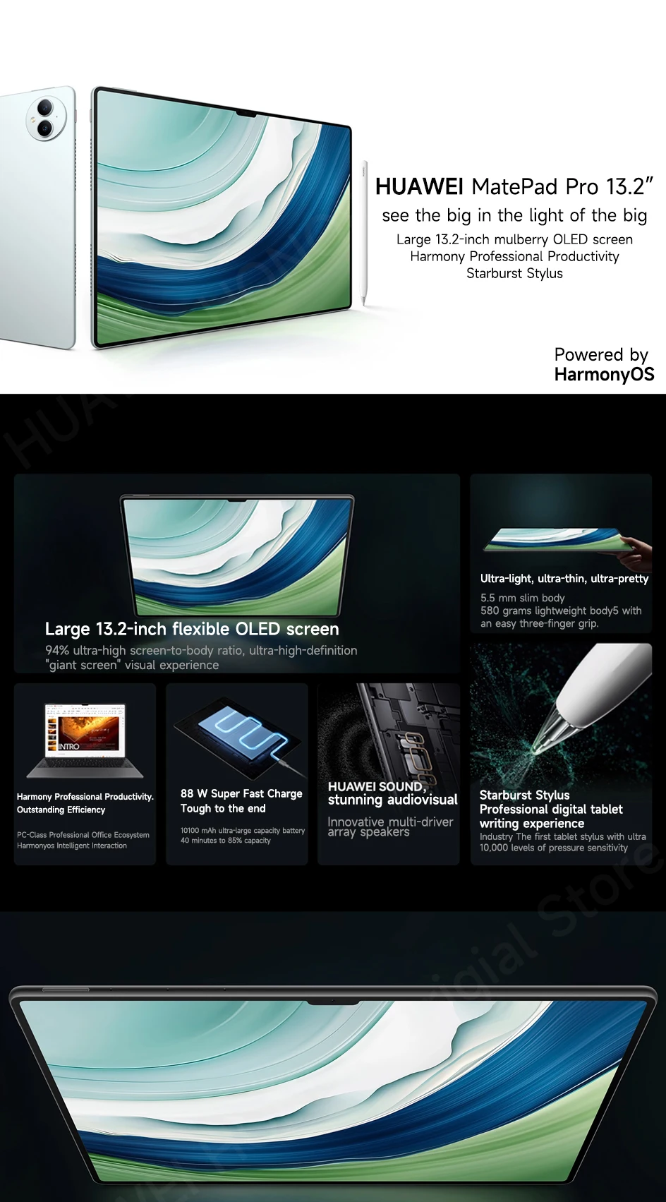 2023 Wifi/LTE HUAWEI MatePad Pro 13.2-inch Tablet OLED 2.8K 144Hz 94% Screen-to-body Ratio HarmonyOS 4 10100mAh