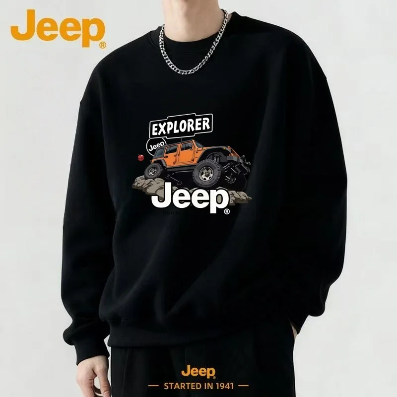 New Jeep Men's Crew Neck Sweatshirt, Casual Printed Long Sleeve Top, Suitable for Spring