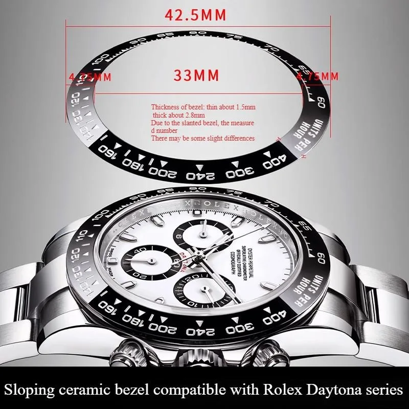 31.5mm*39.3mm Ceramic bezel for Original Rolex Cosmograph Daytona Watch bevel Cermaic Insert Ring Scale Engraved 33mm*42.5mm