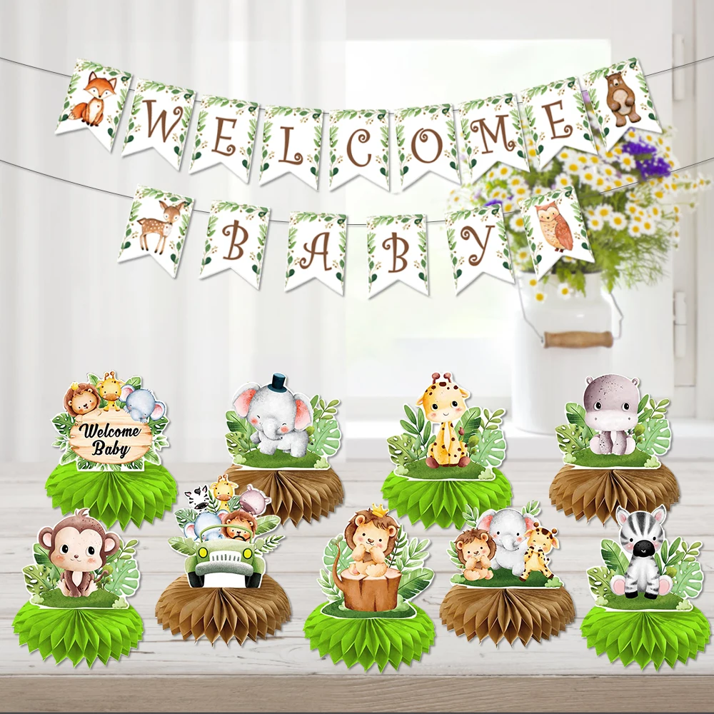 11 Pcs Welcome Party Decorations Jungle Animals Centerpiece Table Decorations for Shower Gender Safari Birthday Party Supplies