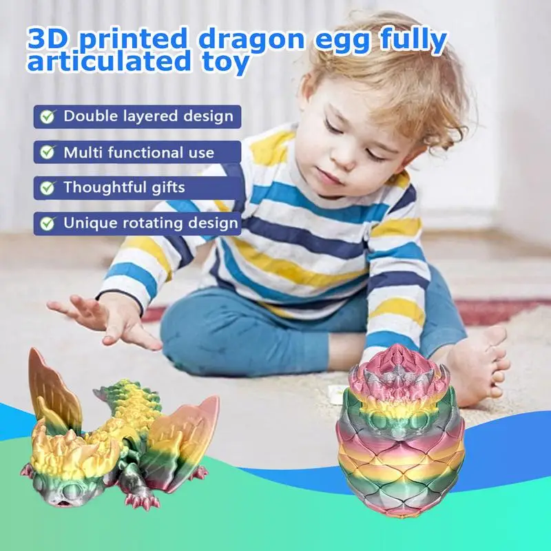 3D Printed Dragon Egg 3D-Printed Adults Fidget Dragon Articulated Crystal Dragon Toys Flying Dragon Egg With Dragon Inside For