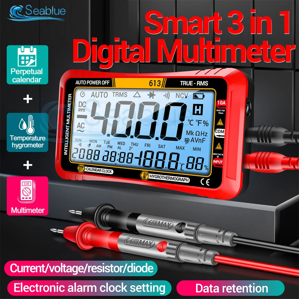 613 inteligentny multimetr 4000 zliczeń cyfrowy AC/DC pomiar rezystora napięcia zasilania 3 w 1 higrotermograf profesjonalne narzędzie testowe