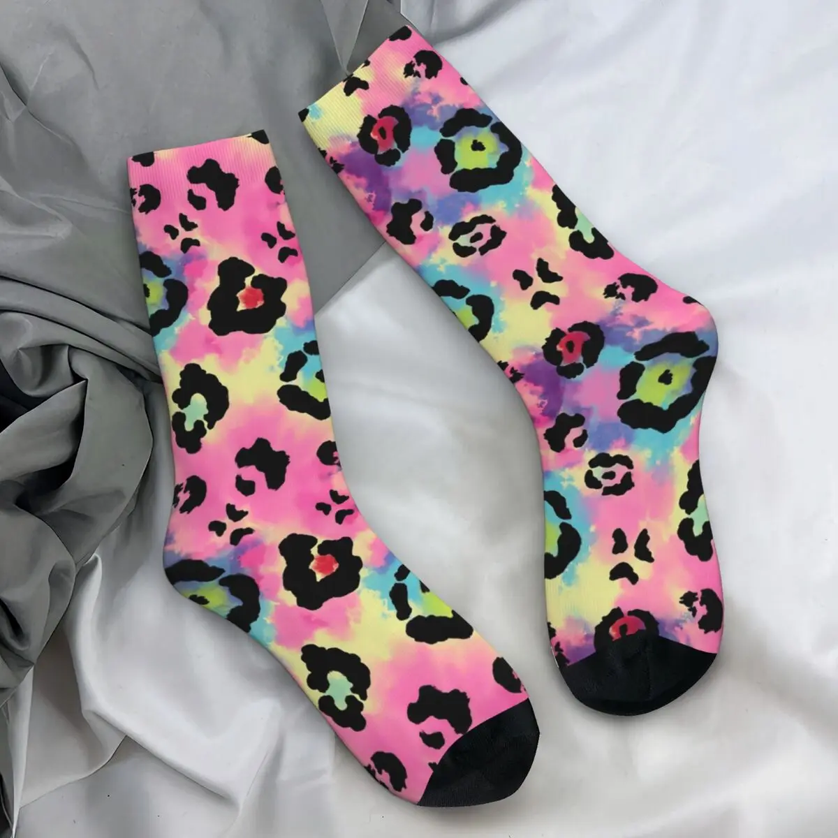 Pink Tie Dye Stockings Animal Print Design Kawaii Socks Winter Non Skid Socks Ladies Outdoor Medium Soft Socks