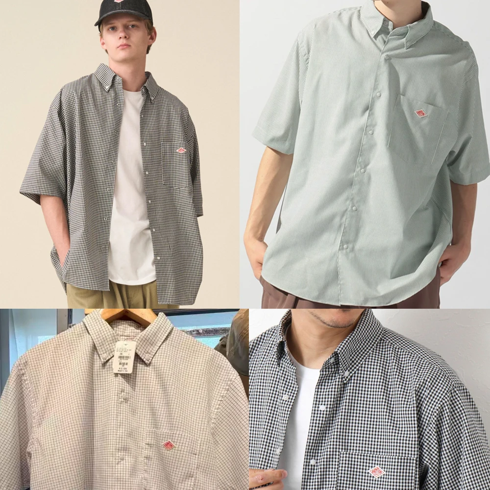 Pure Cotton Short Sleeve Button up Shirt Casual Summer Loose Fit Striped Plaid Collared Men's Open Cardigan Style Clothing