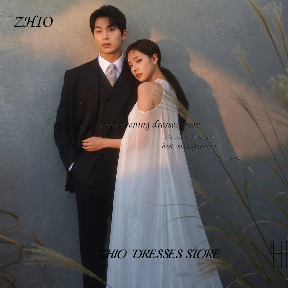 ZHIO White Fishtail Dress Sequins Korean Wedding Deep V Neck Cape Sleeve Customized Luxury Ceremony Dinner Celebration Dresses