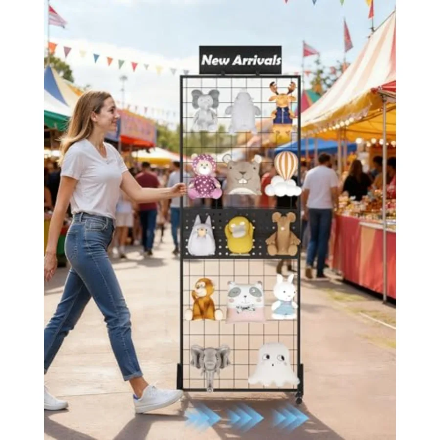 

6' x 2' Ft Grid Wall Panel Pegboard Gridwall Display Stand with Notice board Sturdy Floorstanding Wire Grid Rack Movable Silent