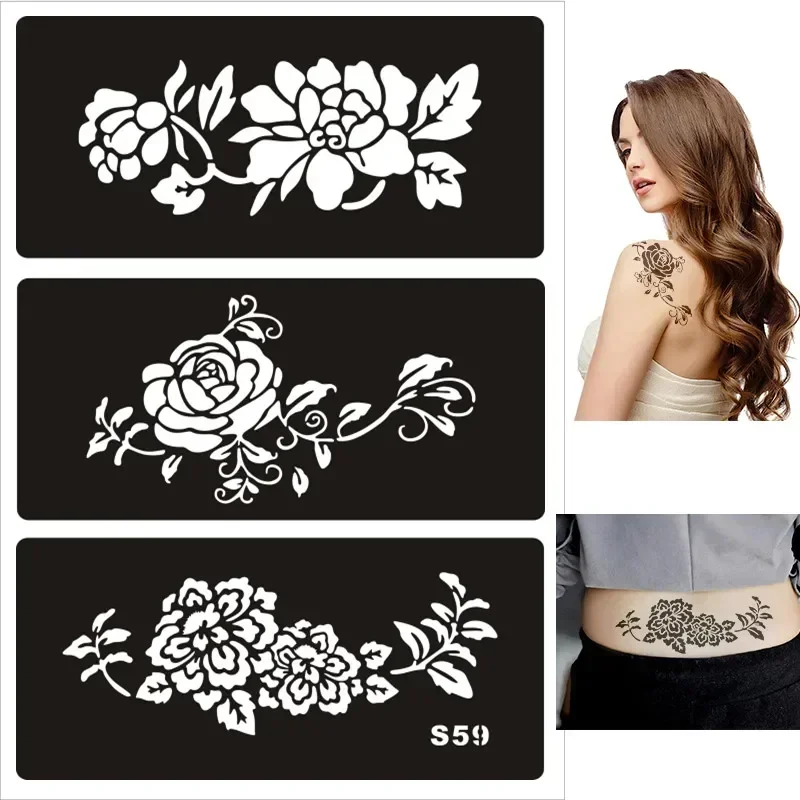 Airbrush Skull Stencils Diy Henna Finger Template Reusable Glitter Tattoo Stencil Hands Body Flames Dragon Butterfly Snowflake