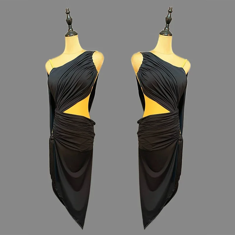 

Slanted Shoulder Sleeveless Latin Dance Dress Women Rumba Samba Training Dresses Children Performance Practice Costume
