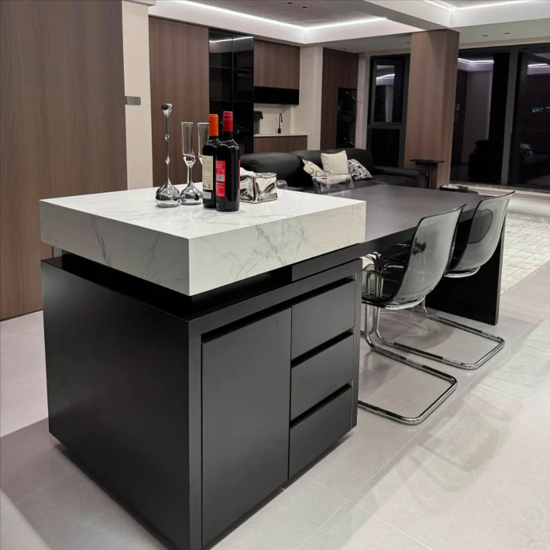 

Island table integrated retractable household table small open kitchen bar light luxury guide table