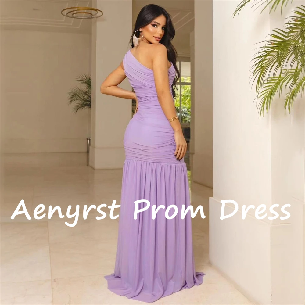 Aenyrst Purple One Shoulder Prom Dresses Mermaid Split Pleated Chiffon Evening Gowns Floor Length Purple Holiday Dress For Women