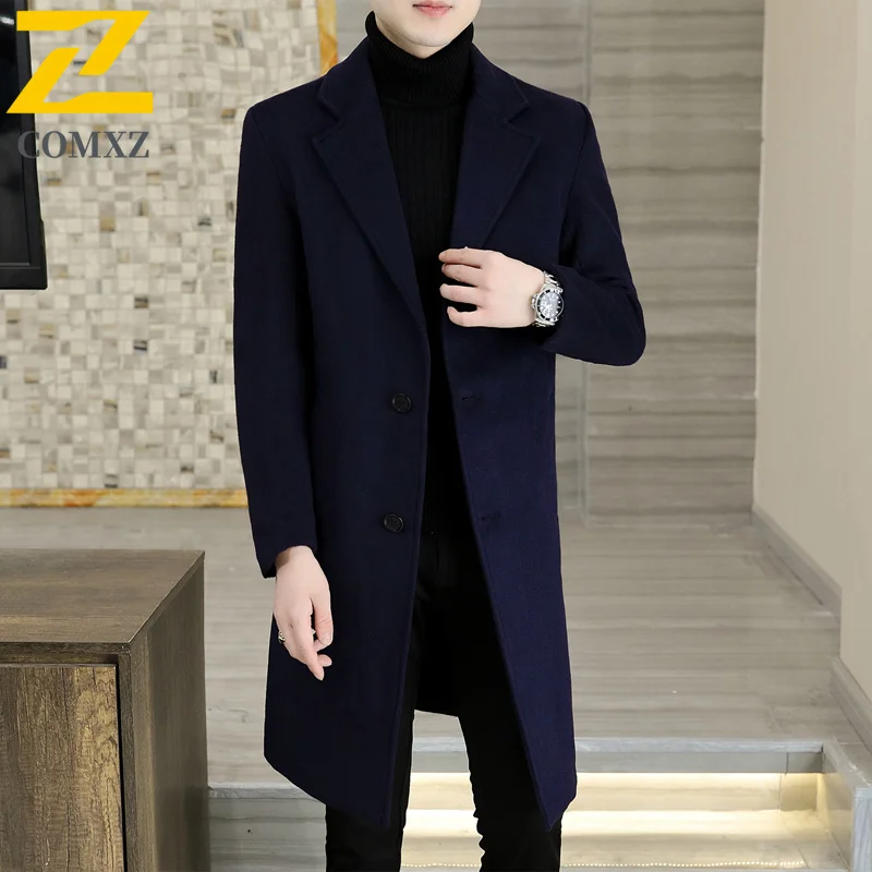 

COMXZ 2025 Winter Long Coat For Men Street British Thick Cashmere Coat Street British Man Clothes Cleanfit Wool Blends Trench