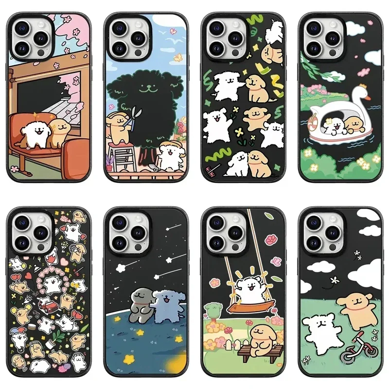 

Black Frosted Cute Dog Friend Pattern iPhone 13 14 15 Pro Max Protective Case