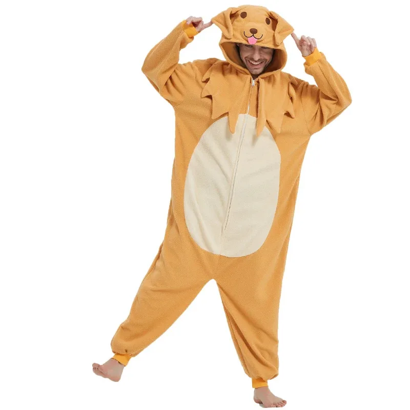 

Adult Golden Retriever Dog Costume Pajamas Men Cosplay Animal Halloween Unisex Sleepwear Jumpsuit Homewear for Men Women