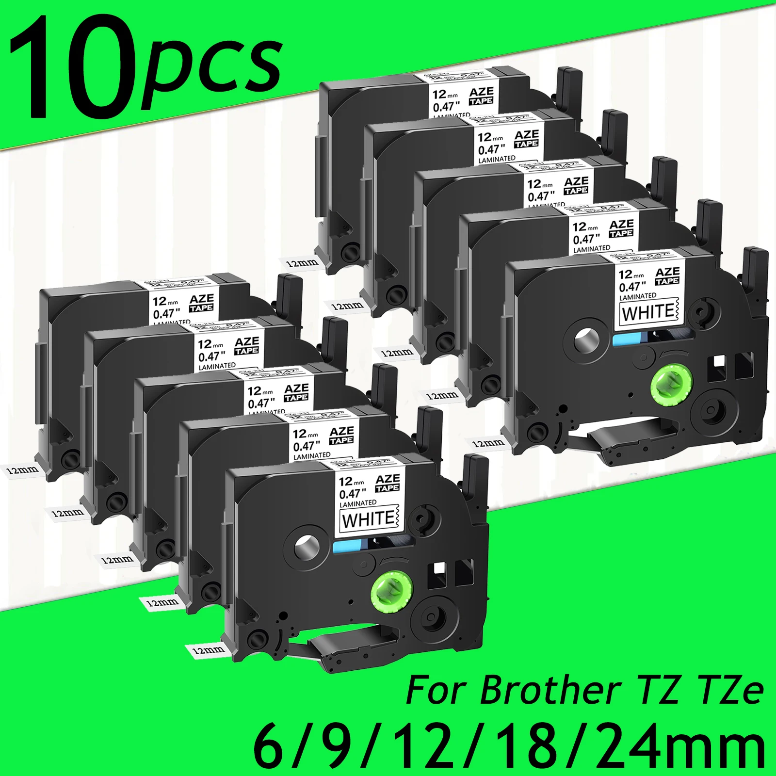 

5/10PCS AZE-231 Ribbons Compatible for Brother P-Touch TZ-231 TZe-241 Black on White 6-24mm General Purpose Laminated Labelling