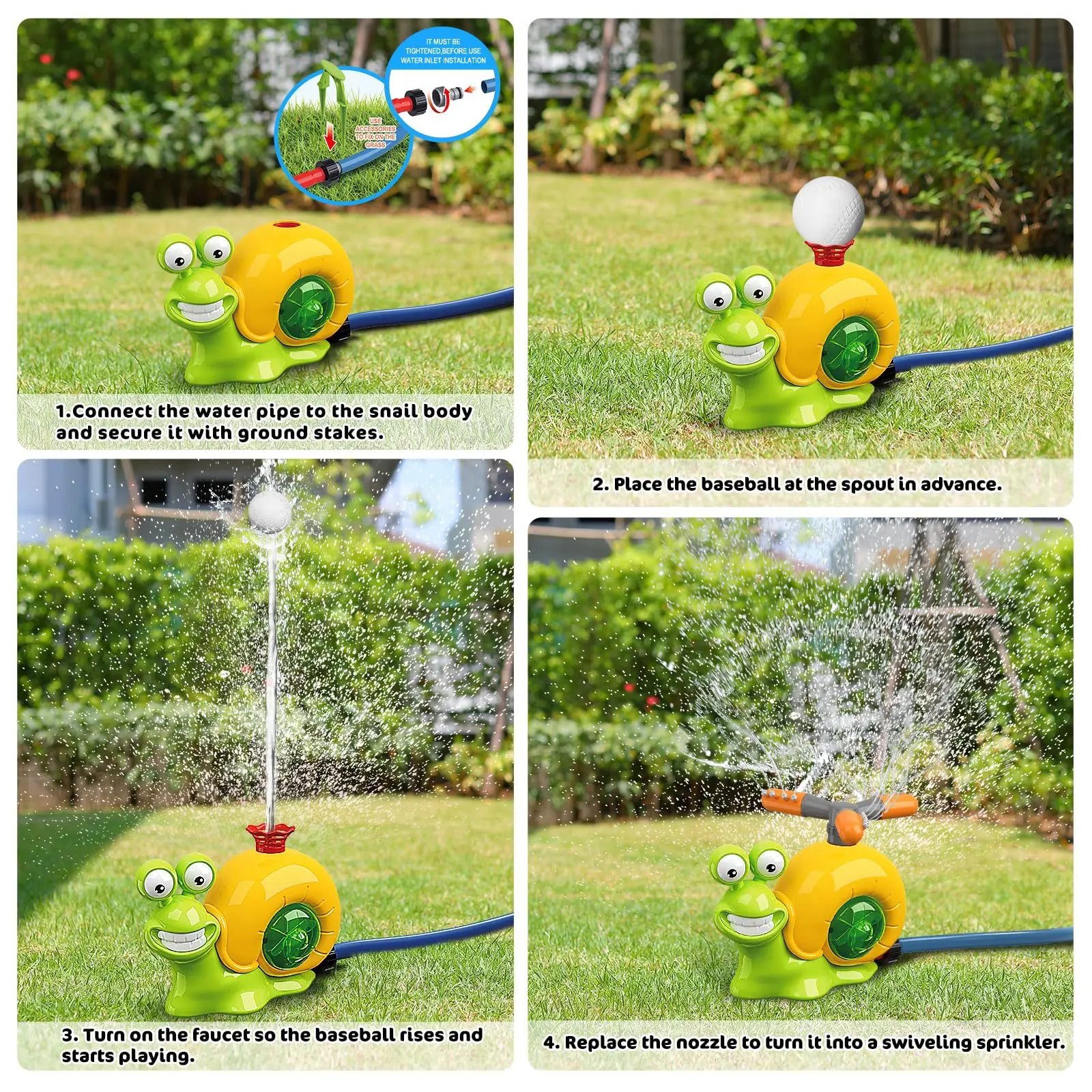 Aspersor de caracol con béisbol para exteriores, juguete interactivo para jugar al agua, Spinning, césped, padres e hijos, Verano