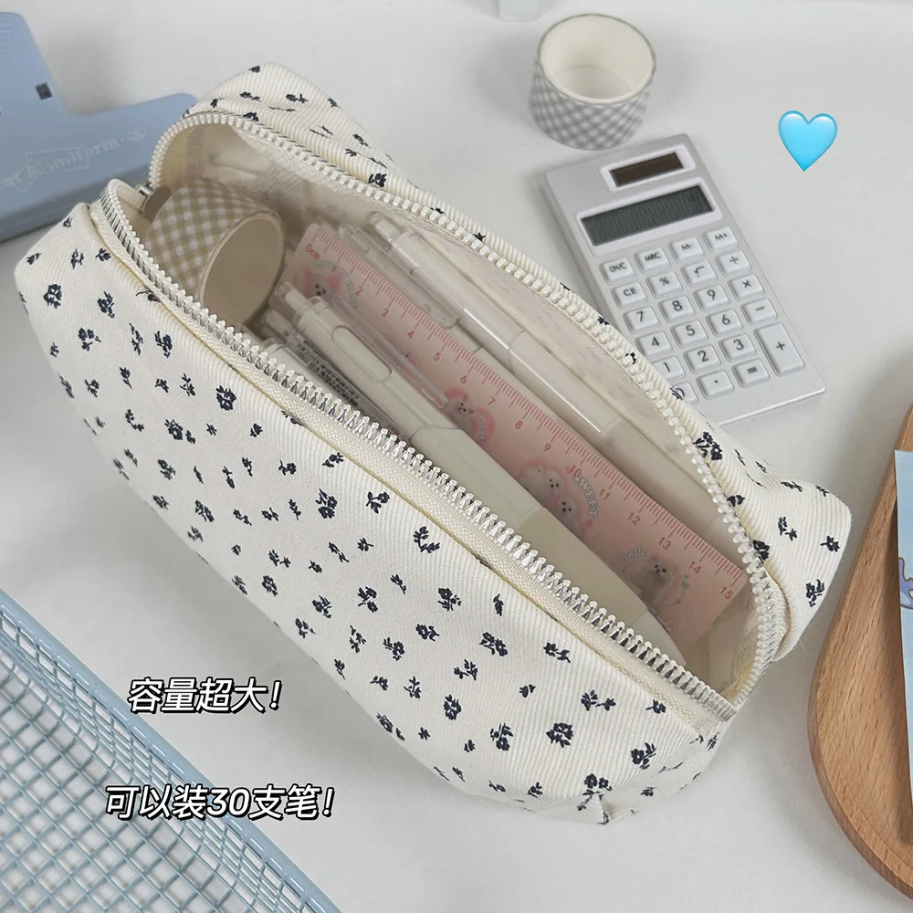 

1PCS Kawaii Floral Printing Pen Bag Simple Cute Pencil Case Large Capacity Multifunctional Canvas Pen Box Desktop Stationery