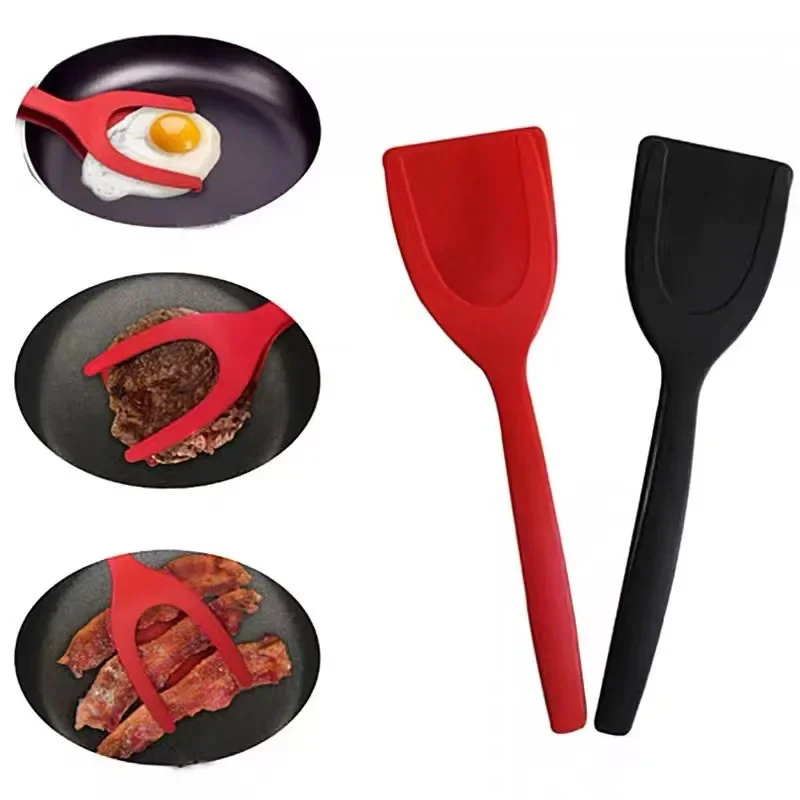 

Flip Pliers 2 In 1 Nylon Grip Egg Spatula Tongs Steak Clamps Pancake Fried Multifunctional Non-Stick Clips Kitchen Accessories