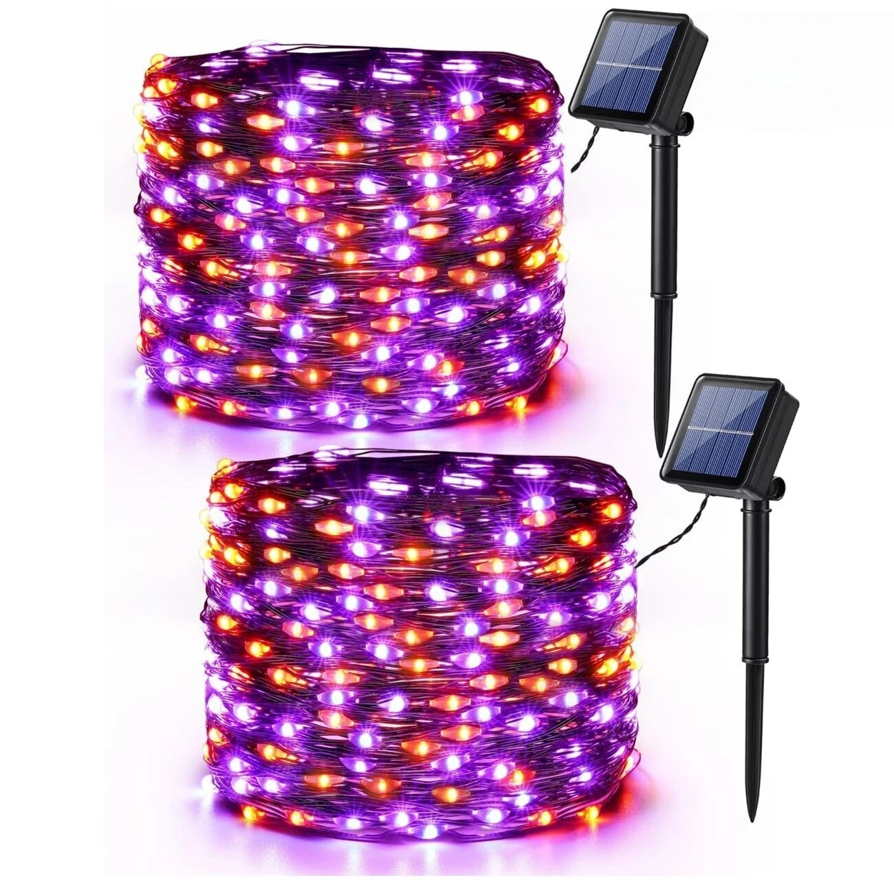1/2Pack Orange Purple Halloween Solar Lights 45.93ft 120LED String Lights Outdoor 8 Modes Waterproof  Garden Party Decor
