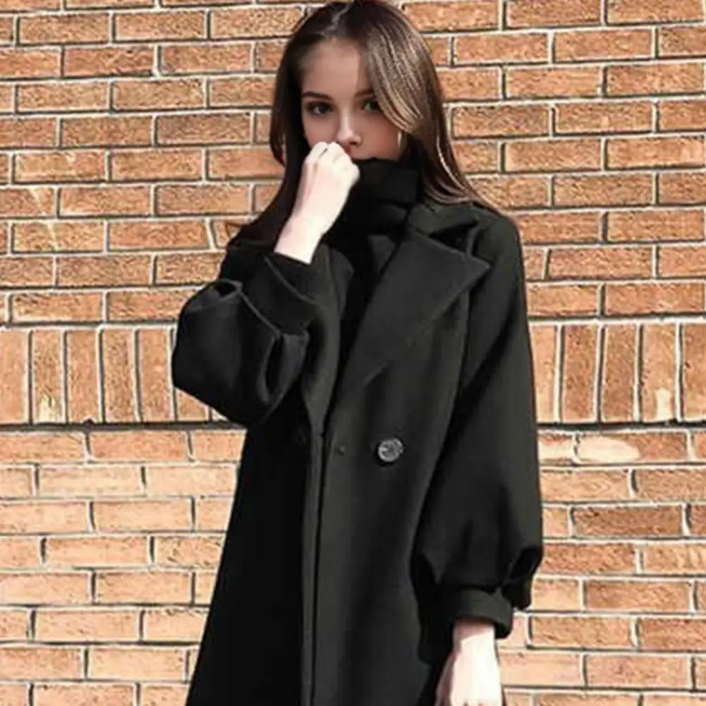 Winter Women Coat Formal Turn-down Collar Double Button Calf Length Overcoat Solid Color OL Commuting Outerwear Women's Clothing