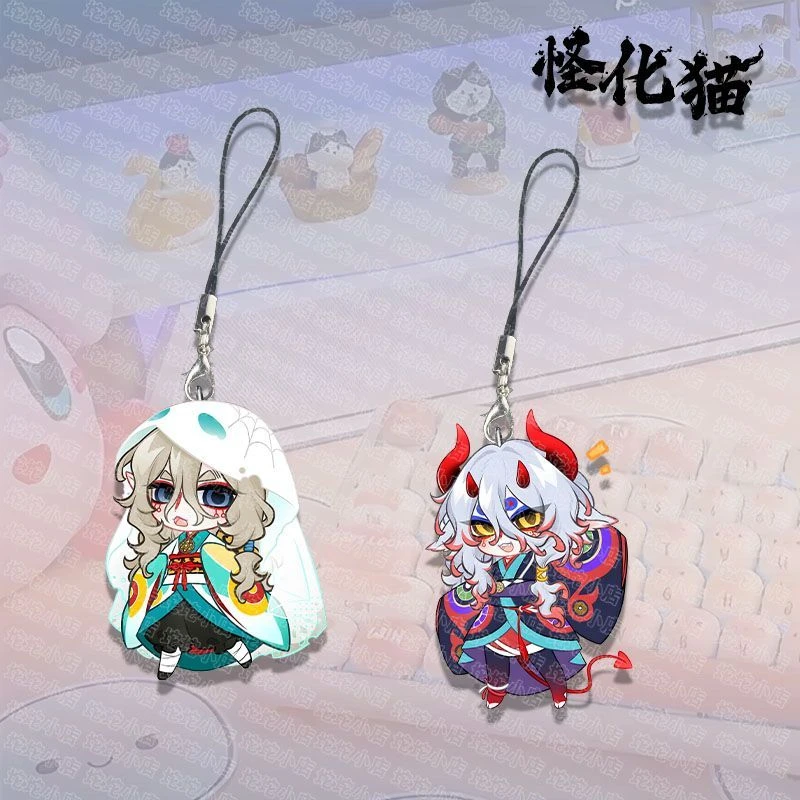 Anime Mononoke Cosplay Keychain Kawaii Acrylic Phone Chain 2Pcs/set Keyring Key Chain Bag Ornament Decoration Prop