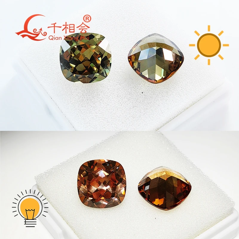 8x8mm 12x12mm forma de cojín pavo diásporo gibbsite zultanita verde amarillo cambio de color circonita cúbica piedra suelta cz